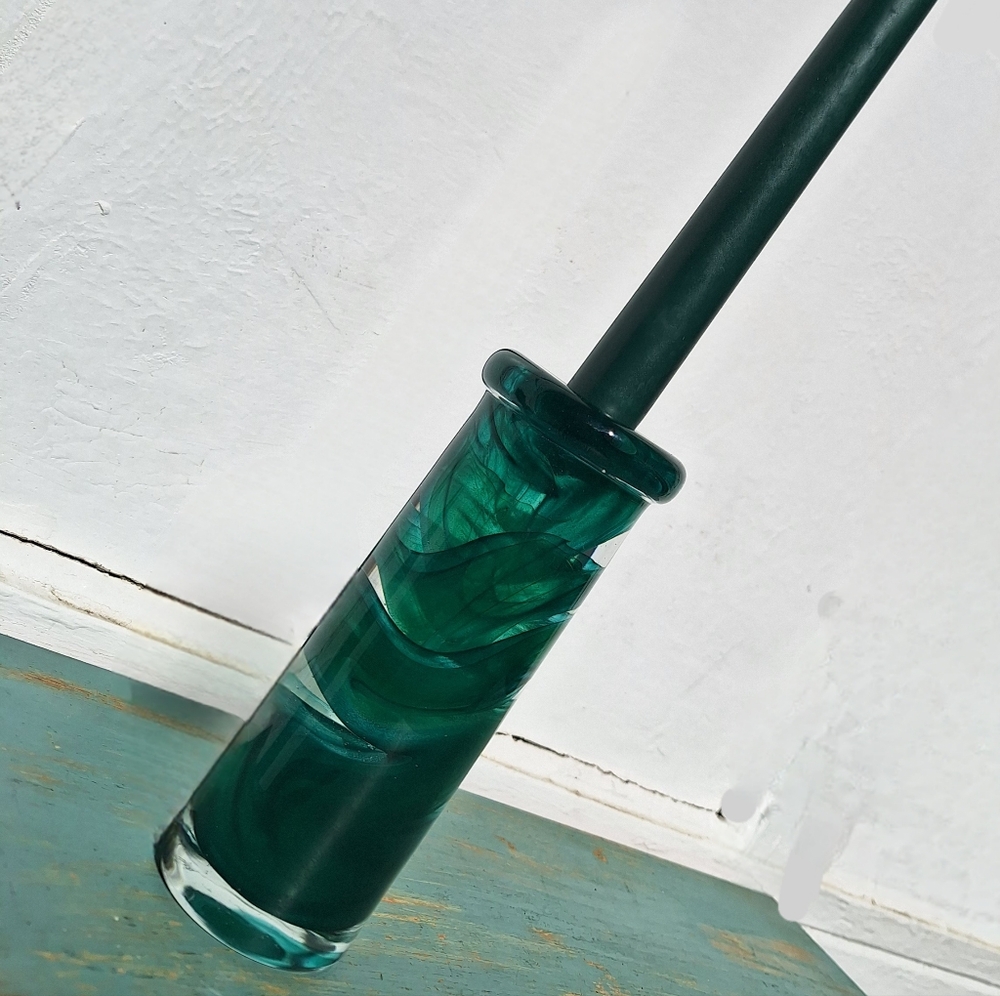 Hand Blown Art Glass Candle Stick Holder Teal Taper Candle artist made in Sweden - Picture 9 of 16